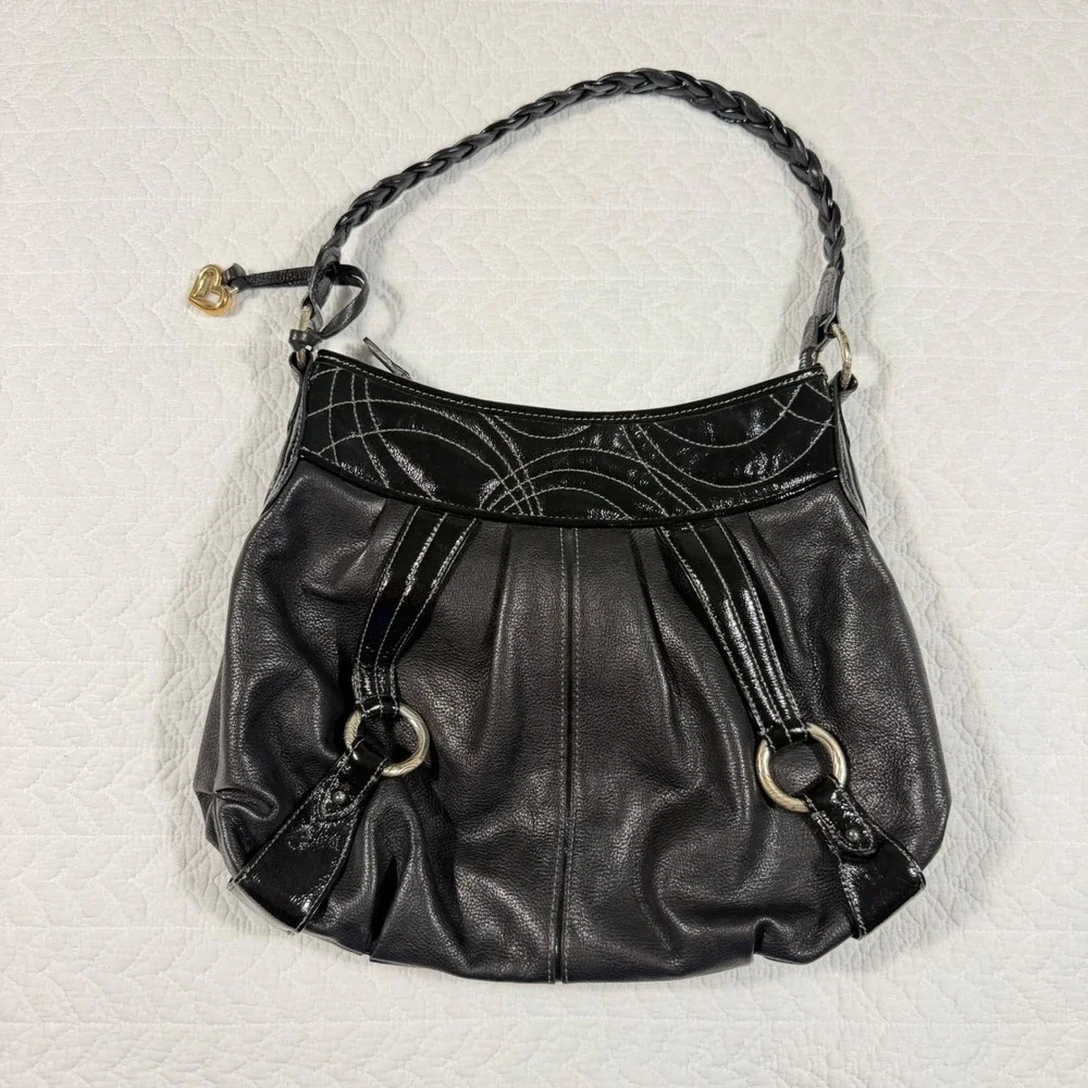 Brighton Womens Hobo Bag Pebbled Patent Leather Braided Black D894479 EUC‎